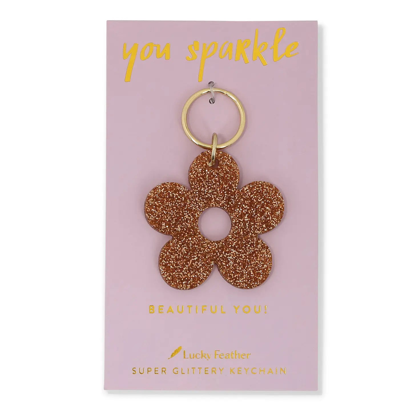 Gold Glitter Keychain - Flower
