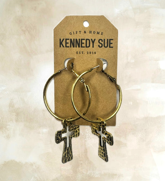 Cross Charm Dangle Hoops