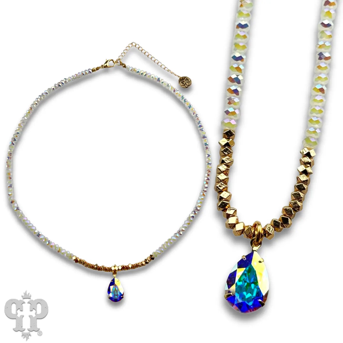 Faceted Bead Necklace with Austrian Crystal Teardrop