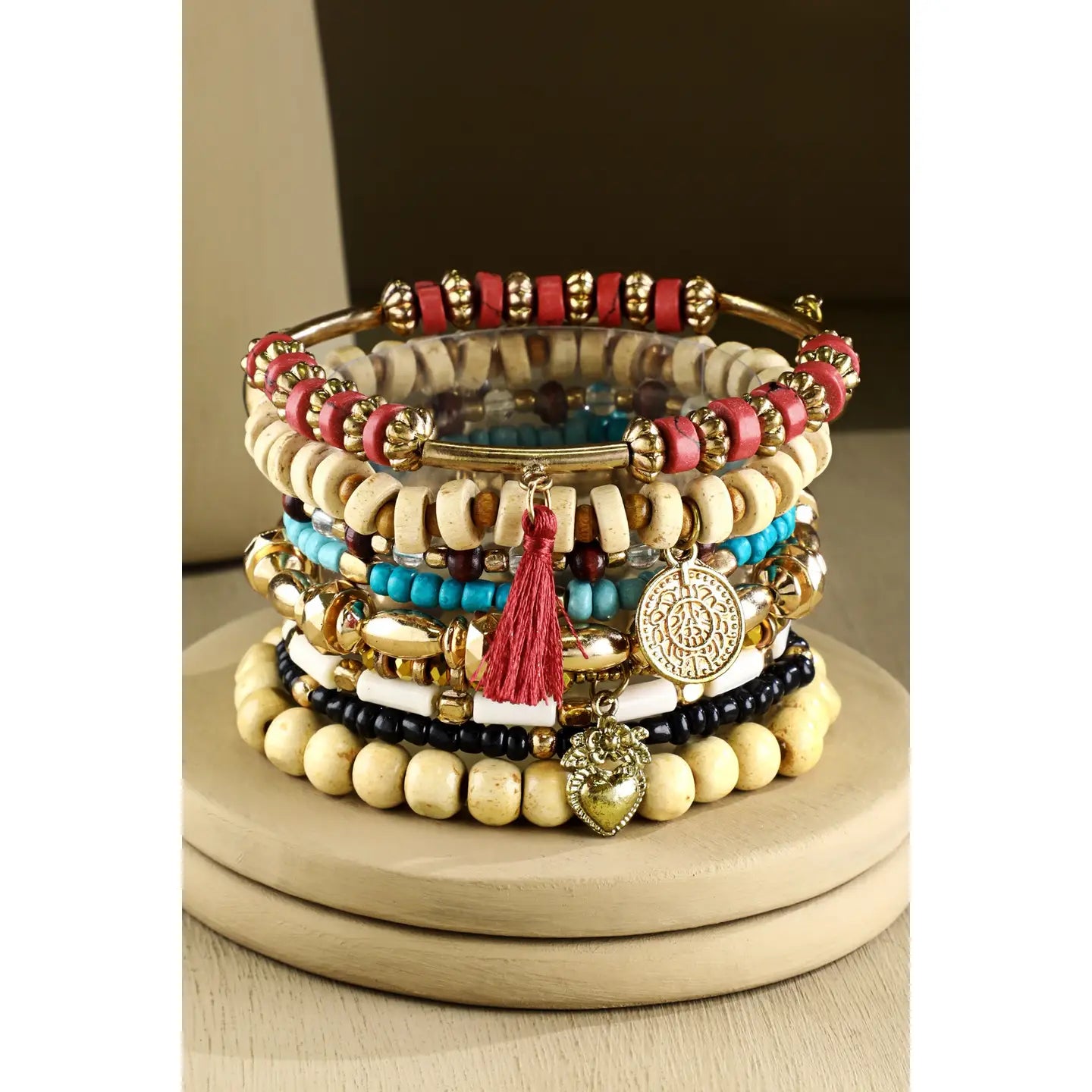 8 Layered Stackable Mixed Bead Stretch Bracelet