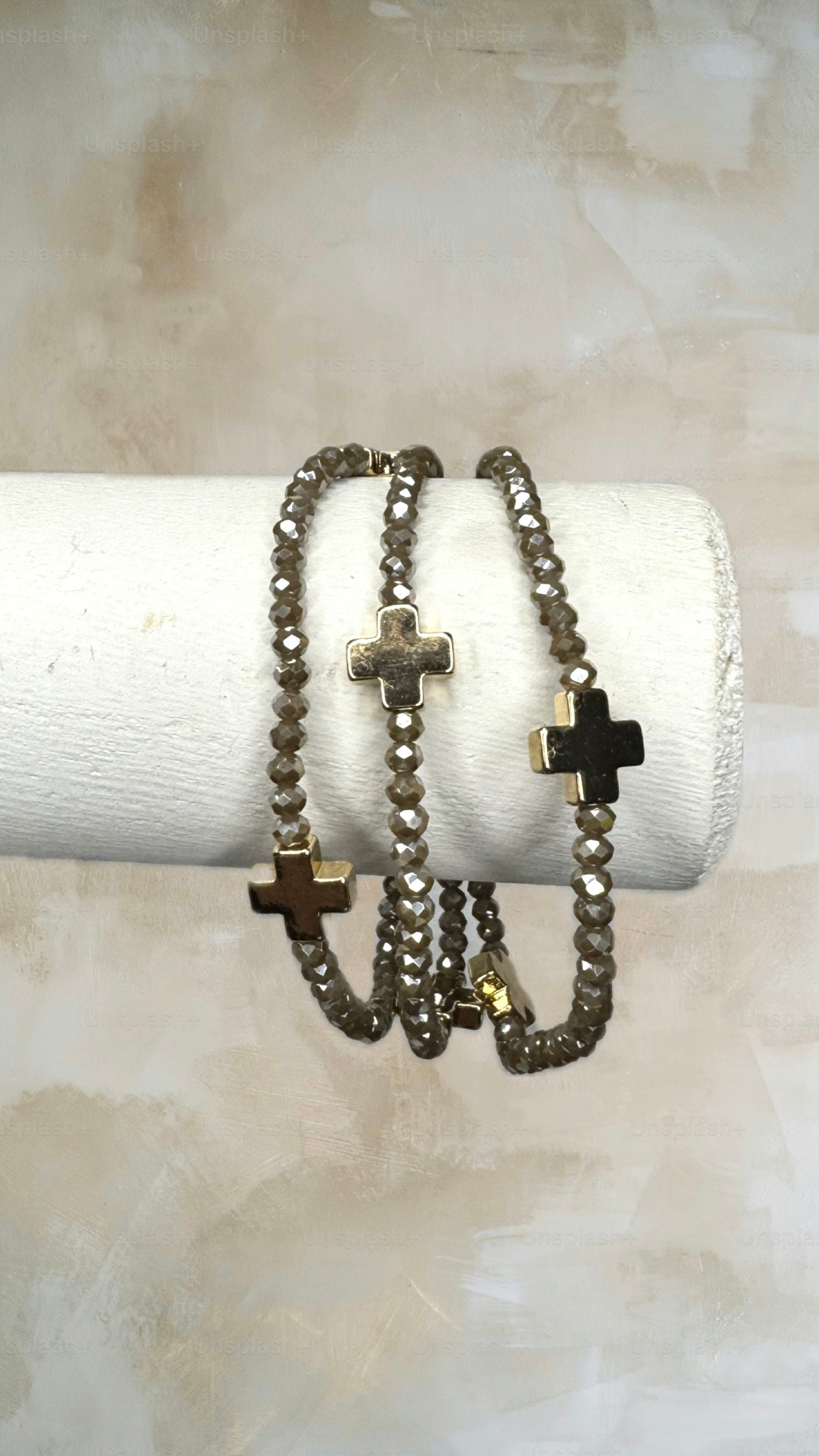 Gold Cross Bead Bracelet Set