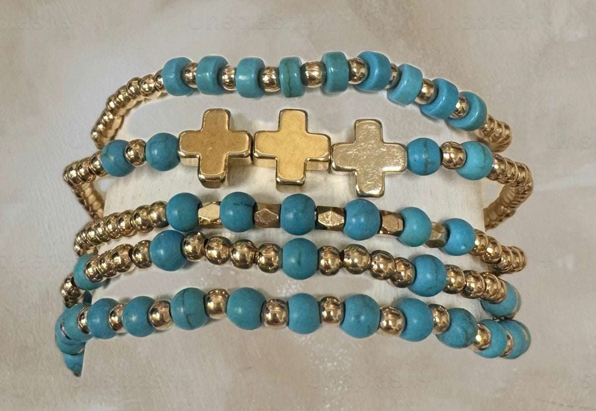 Turquoise Cross Bracelet Set
