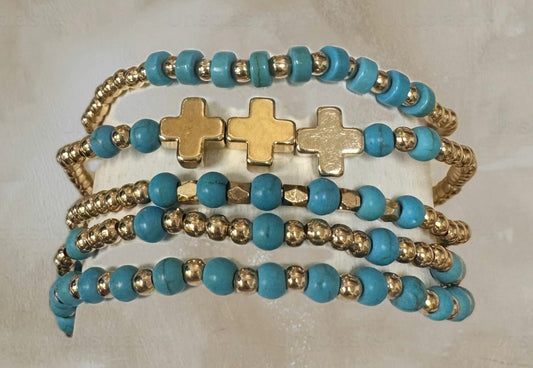 Turquoise Cross Bracelet Set