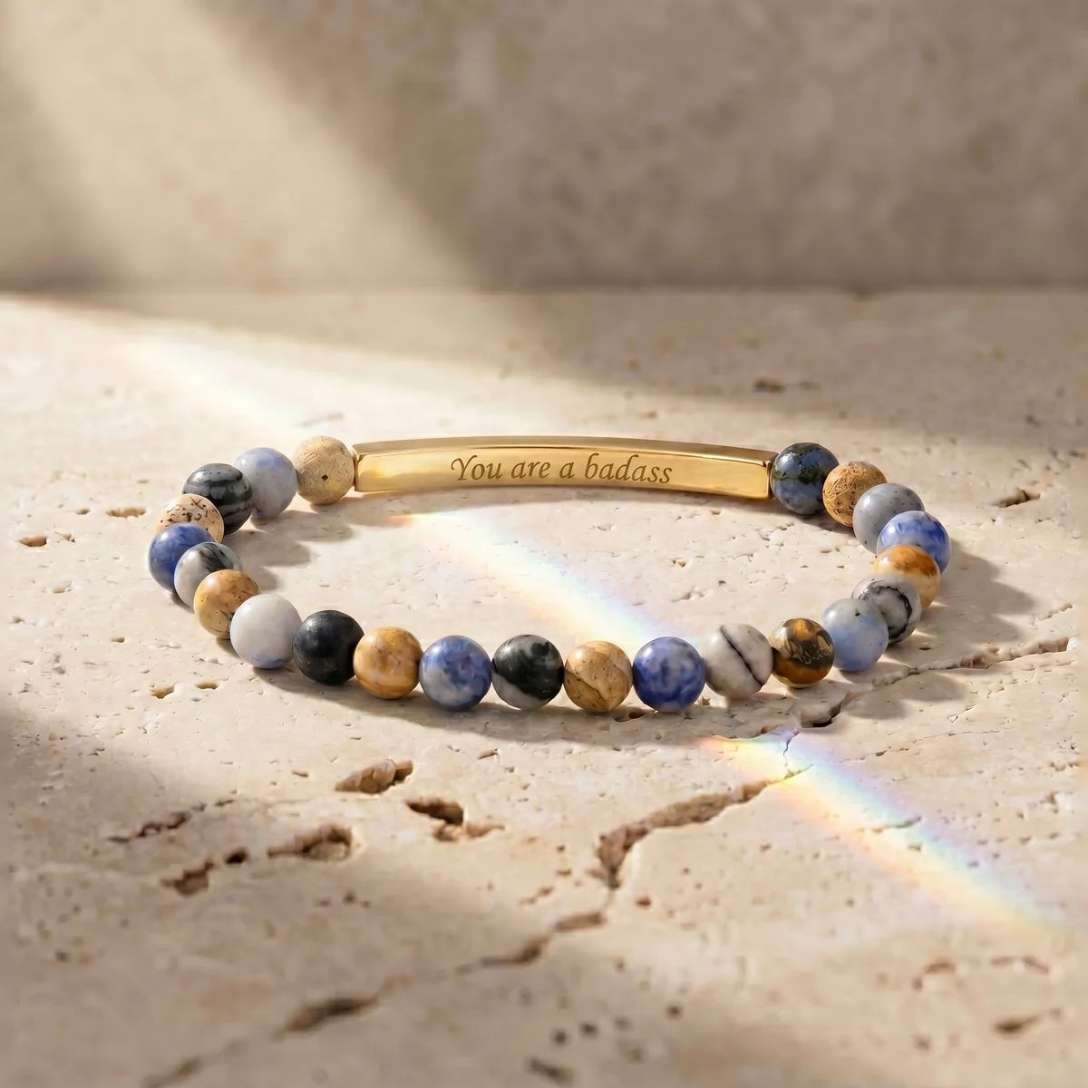 Secret Message "Badass" Stone Bracelet