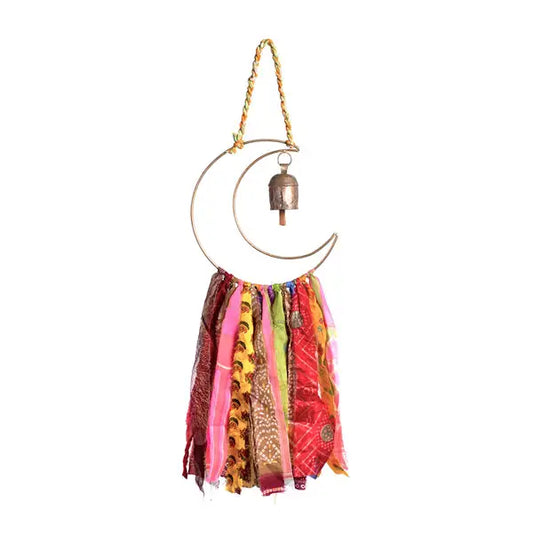 Upcycled Sari Moon Bell Wind Chime