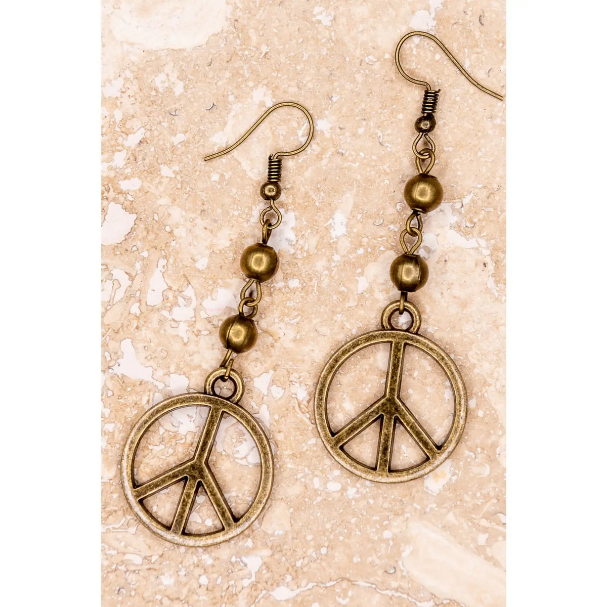 Bronze Dangle Peace Sign Earrings