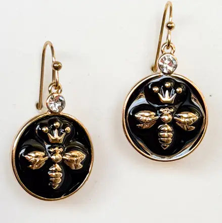 Black Epoxy Bee Drop Earrings