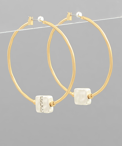Pave Square Accent Circle Hoops