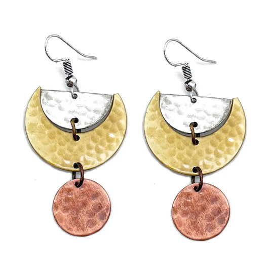 Banjara Earrings - Hammered Mixed Metal Abstract Earrings