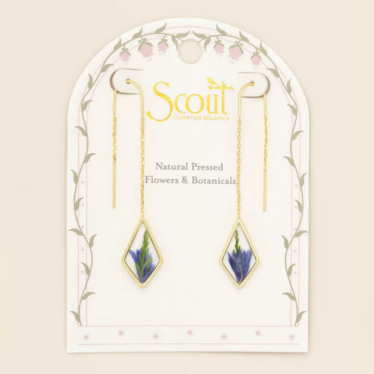 Pressed Flower Thread Earring - Purple Cornflower/Gold