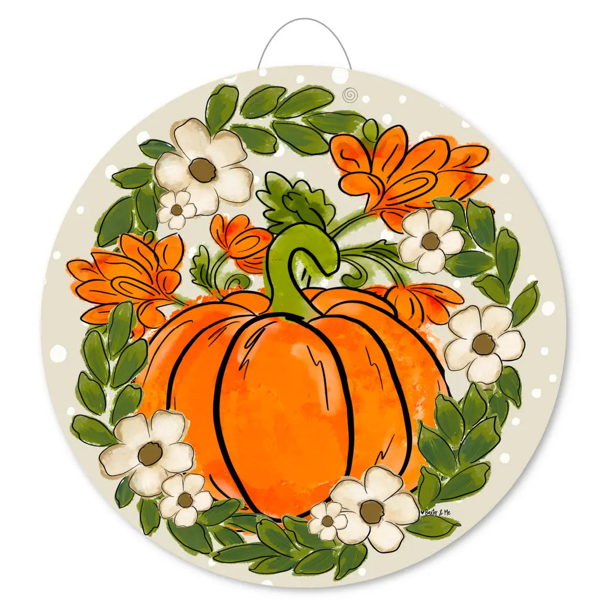 Polka Dot Floral Pumpkin Door Hanger