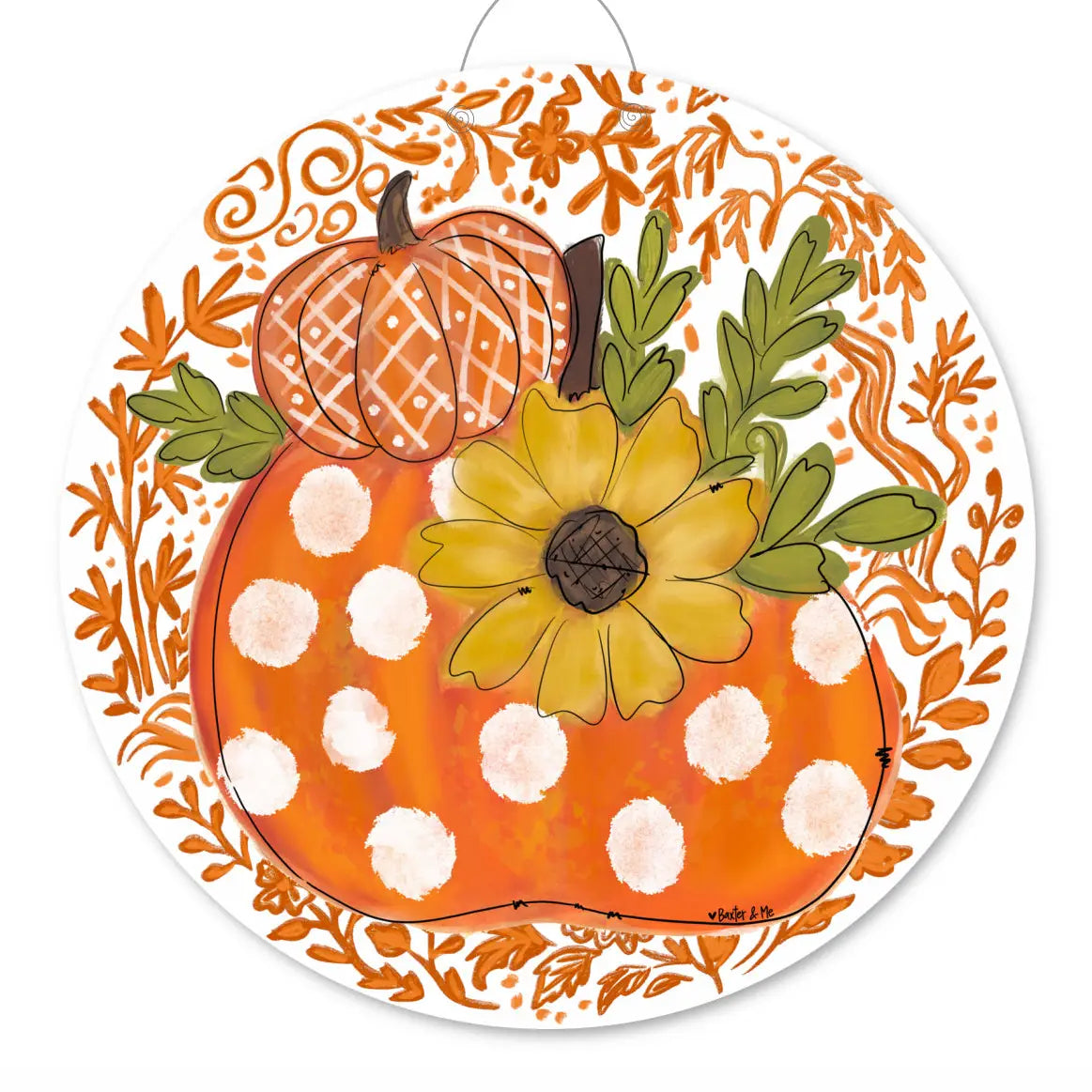 Orange Chinoiserie Harvest Pumpkin Door Hanger