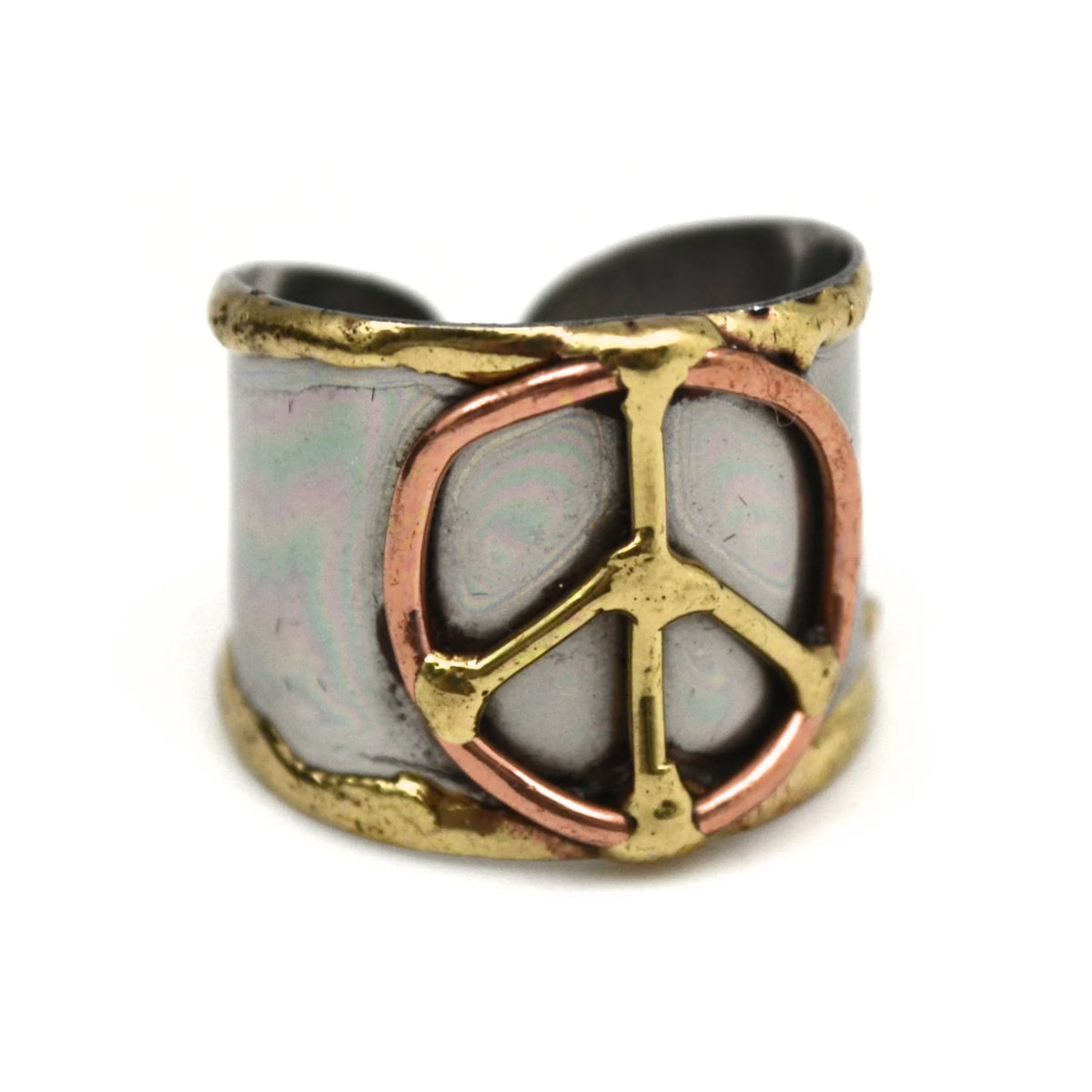 Mixed Metal Peace Sign Cuff Ring