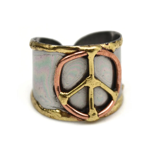 Mixed Metal Peace Sign Cuff Ring