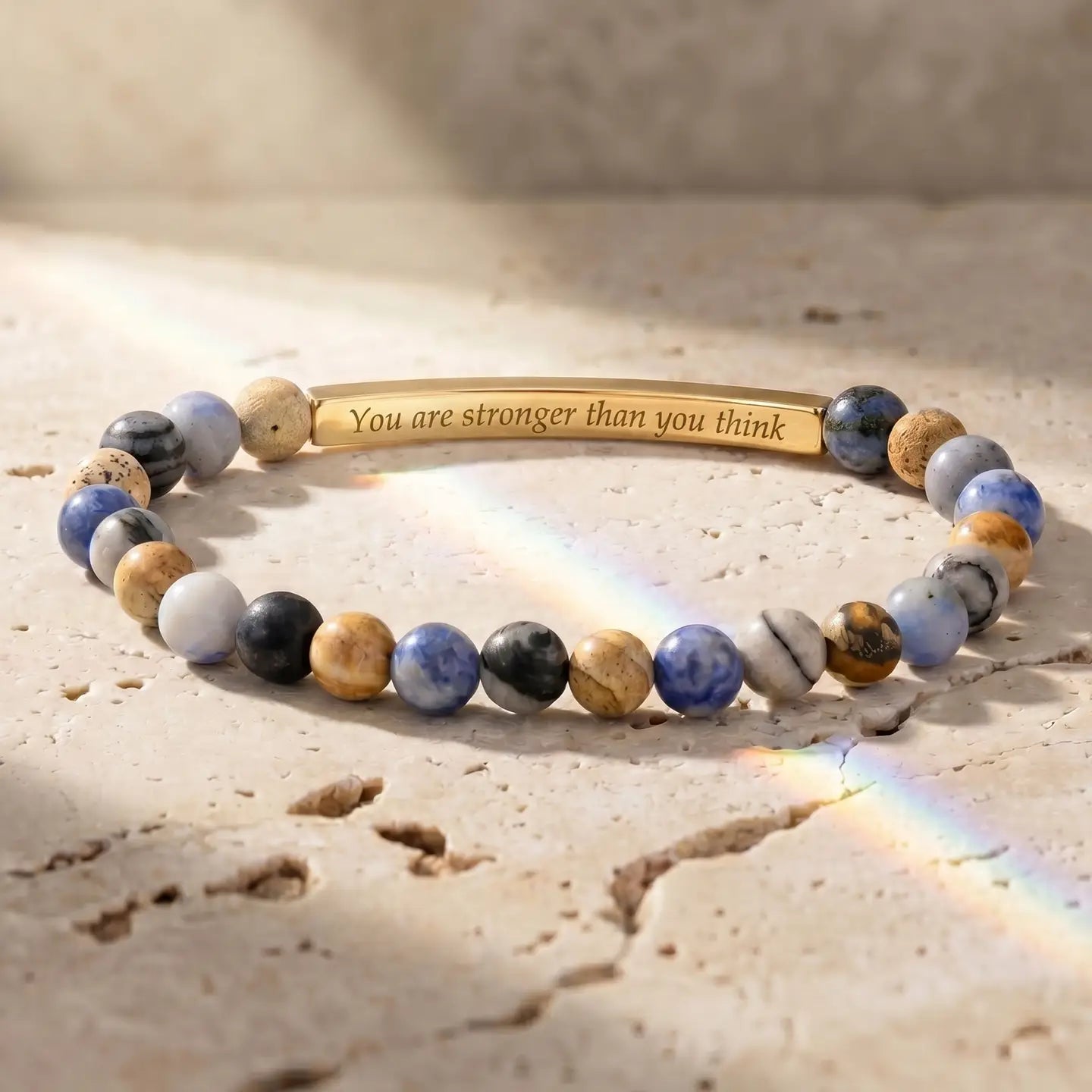 Secret Message "Stronger" Stone Bracelet