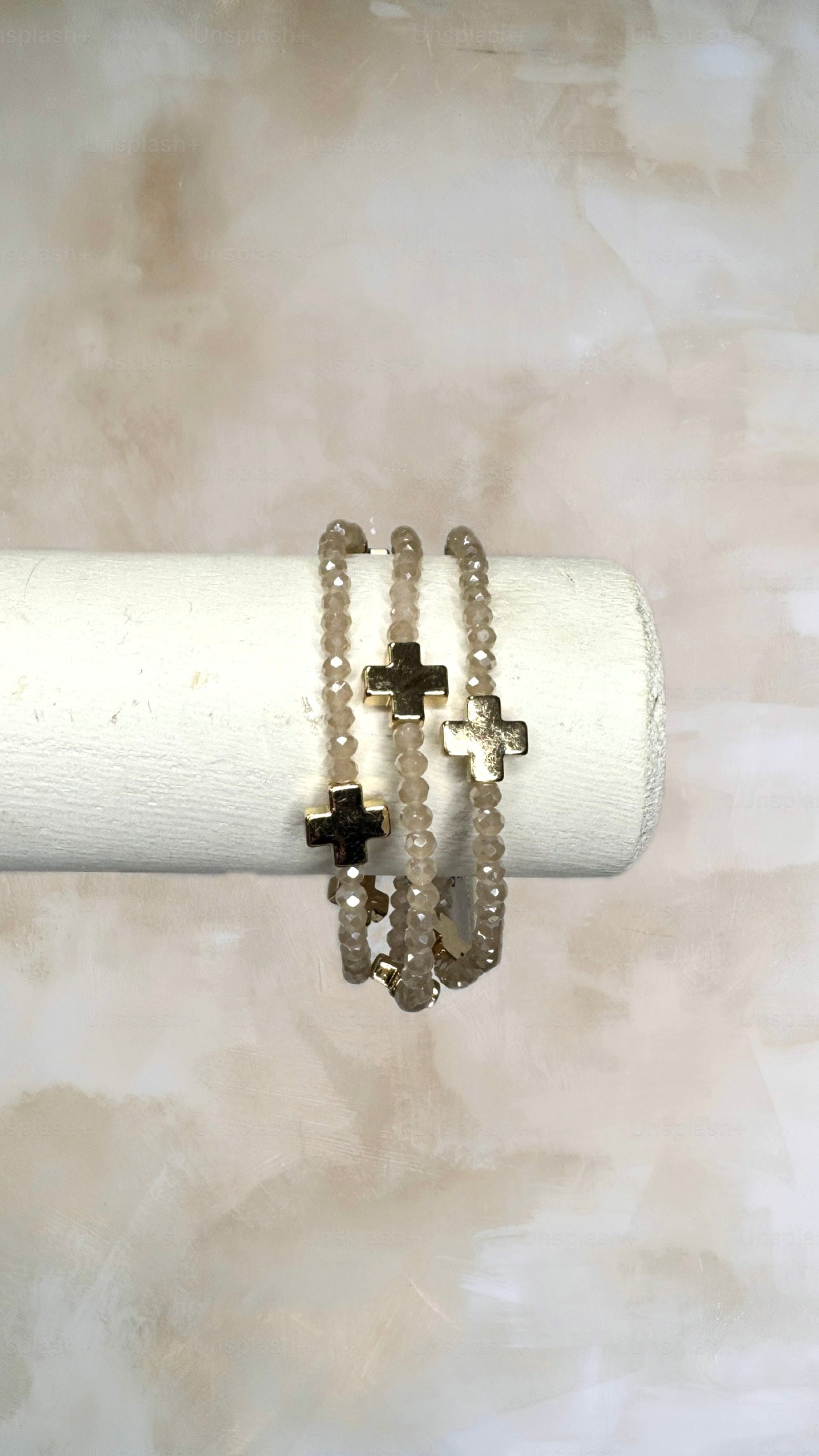 Gold Cross Bead Bracelet Set
