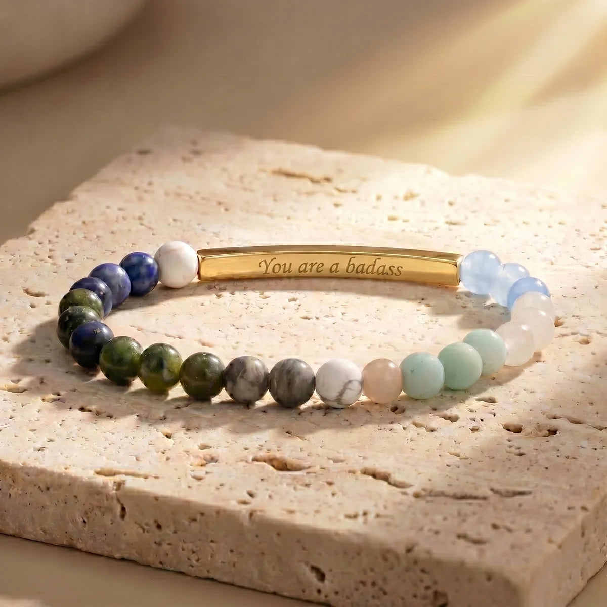 Secret Message "Badass" Stone Bracelet