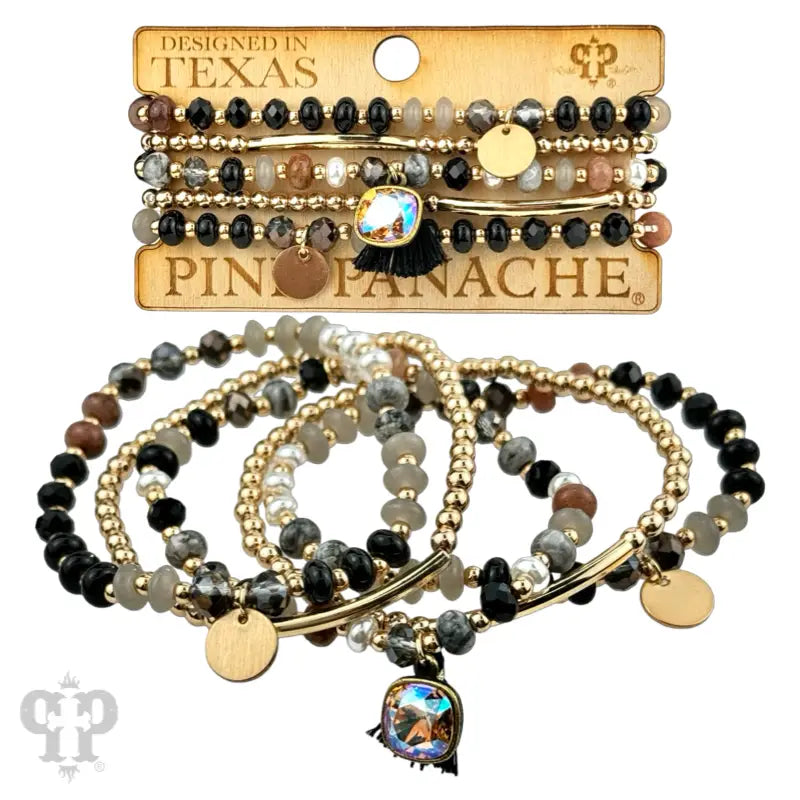 Brown, Pearl and Gold Tone Bracelet Stack