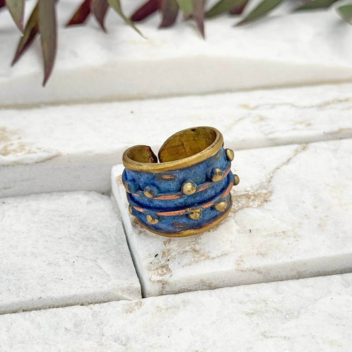 Dark Blue River Brass Patina Ring
