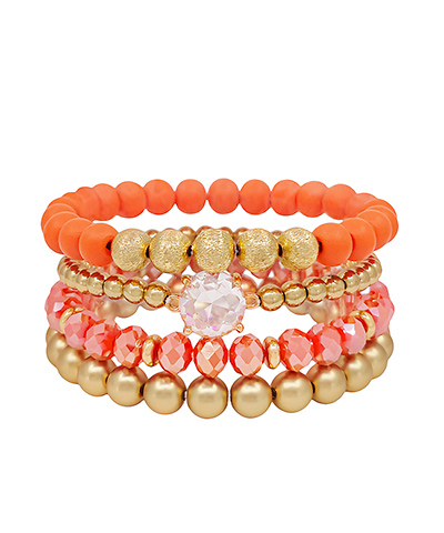 4 Row Glass Accent Multi Beads Bracelet