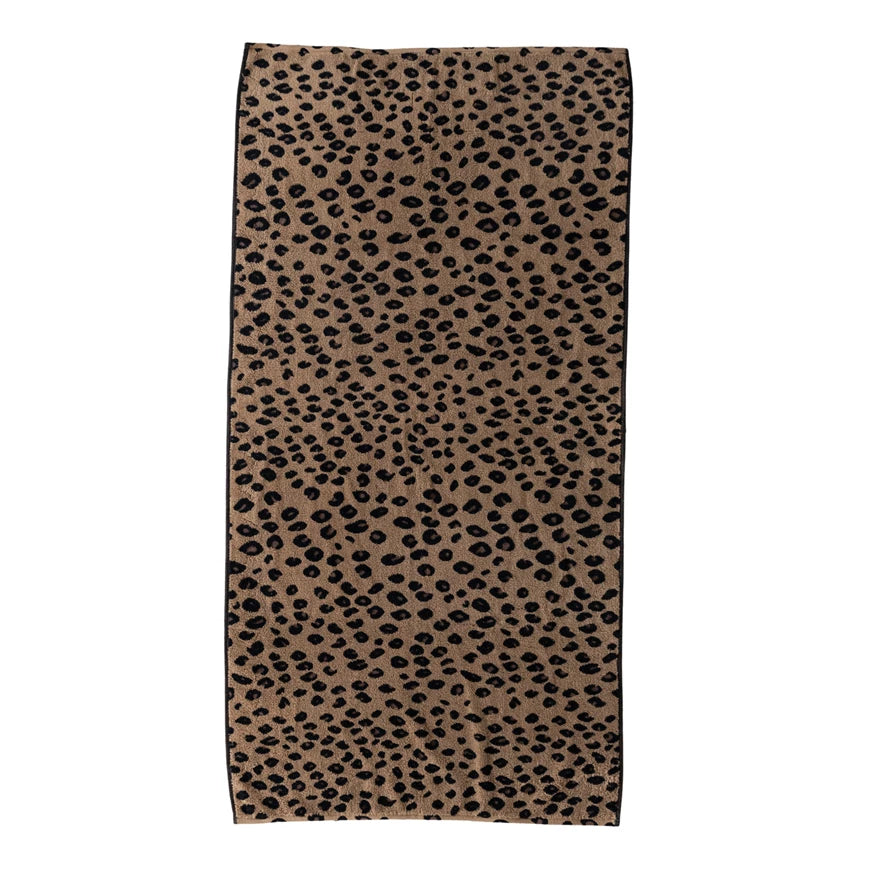 Leopard Print Woven Cotton Terry Bath Towels