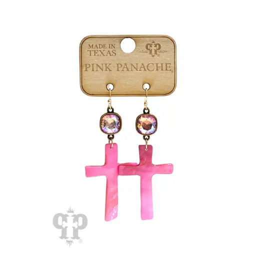 Mother Of Pearl Finish Cross Earrings