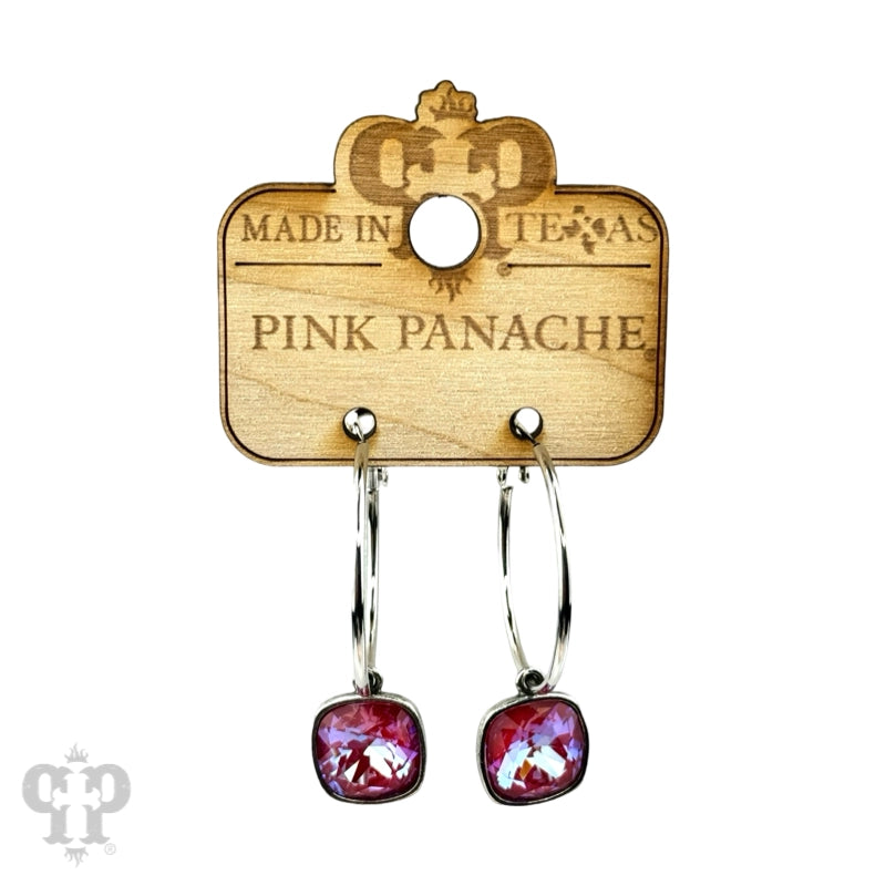 Square Austrian Crystal Hoop Earrings