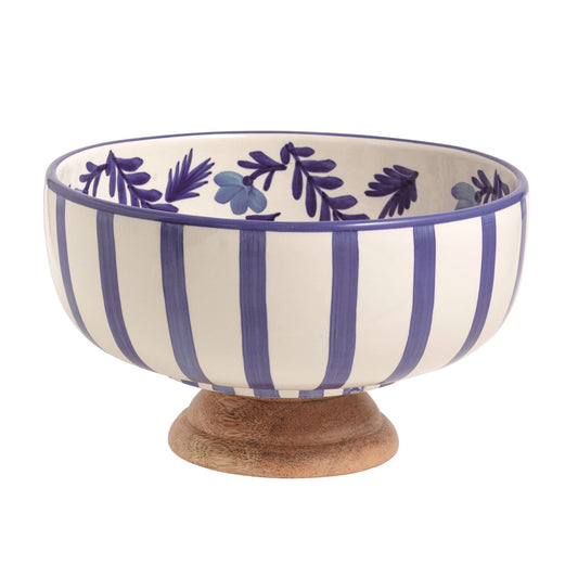 Blue Wood Pedestal Bowl