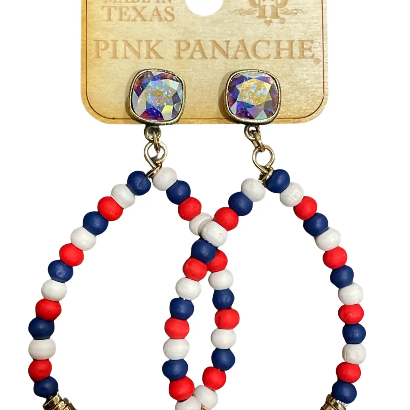 Patriotic Wood Bead Teardrop Earrings