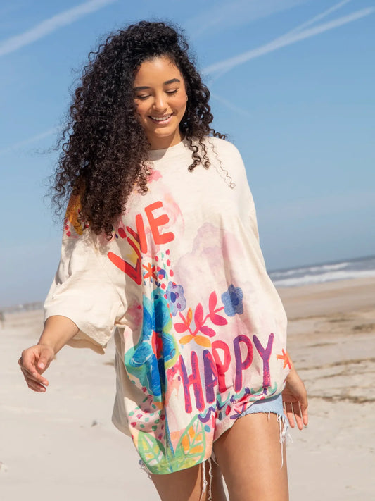 Life Is A Canvas Tee - Live Happy Cream