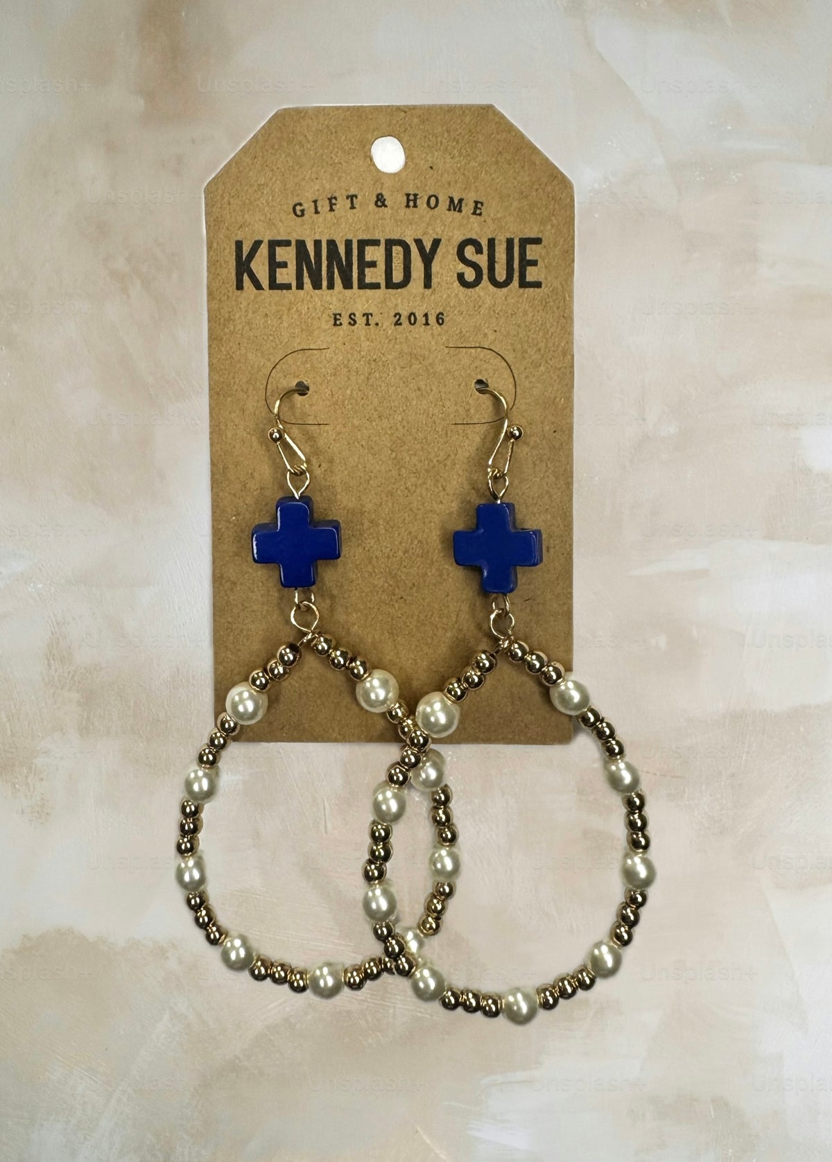 Acrylic Cross & Pearl Teardrop Earrings