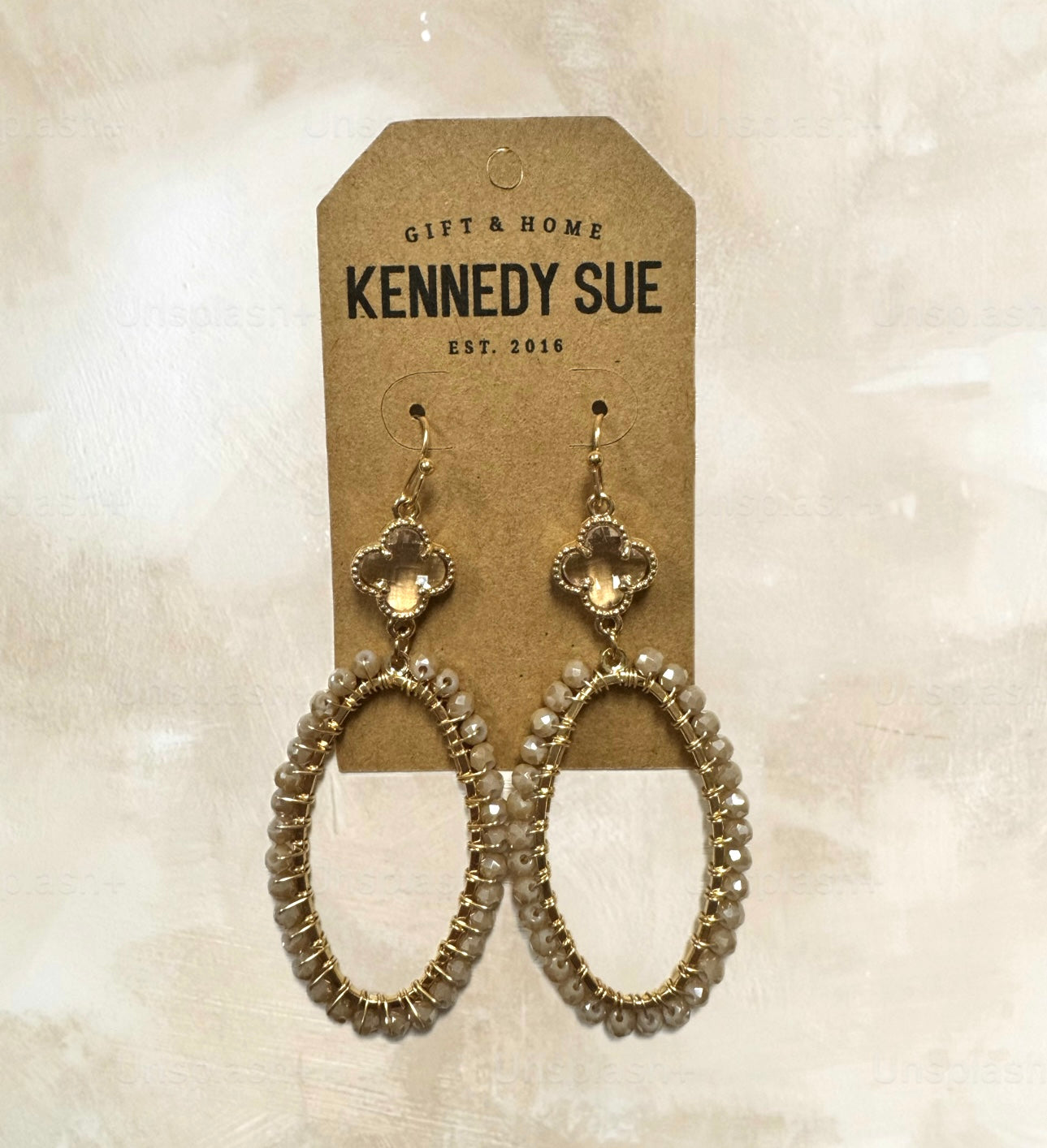 Clear Clover & Beaded Oval Earrings