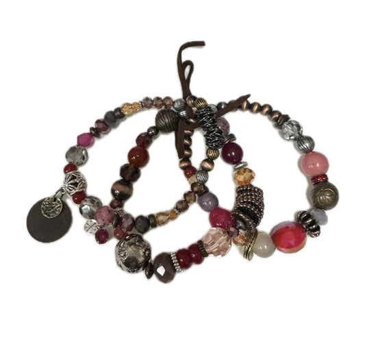 Fuchsia Mixed Bead Bracelet Set