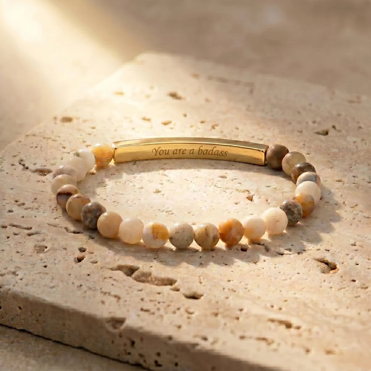 Secret Message "Badass" Stone Bracelet