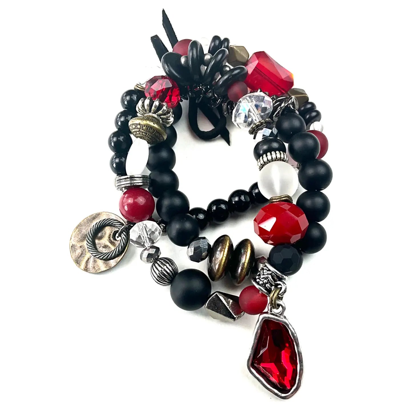 Red & Black Multi Strand Stretch Bracelet Set