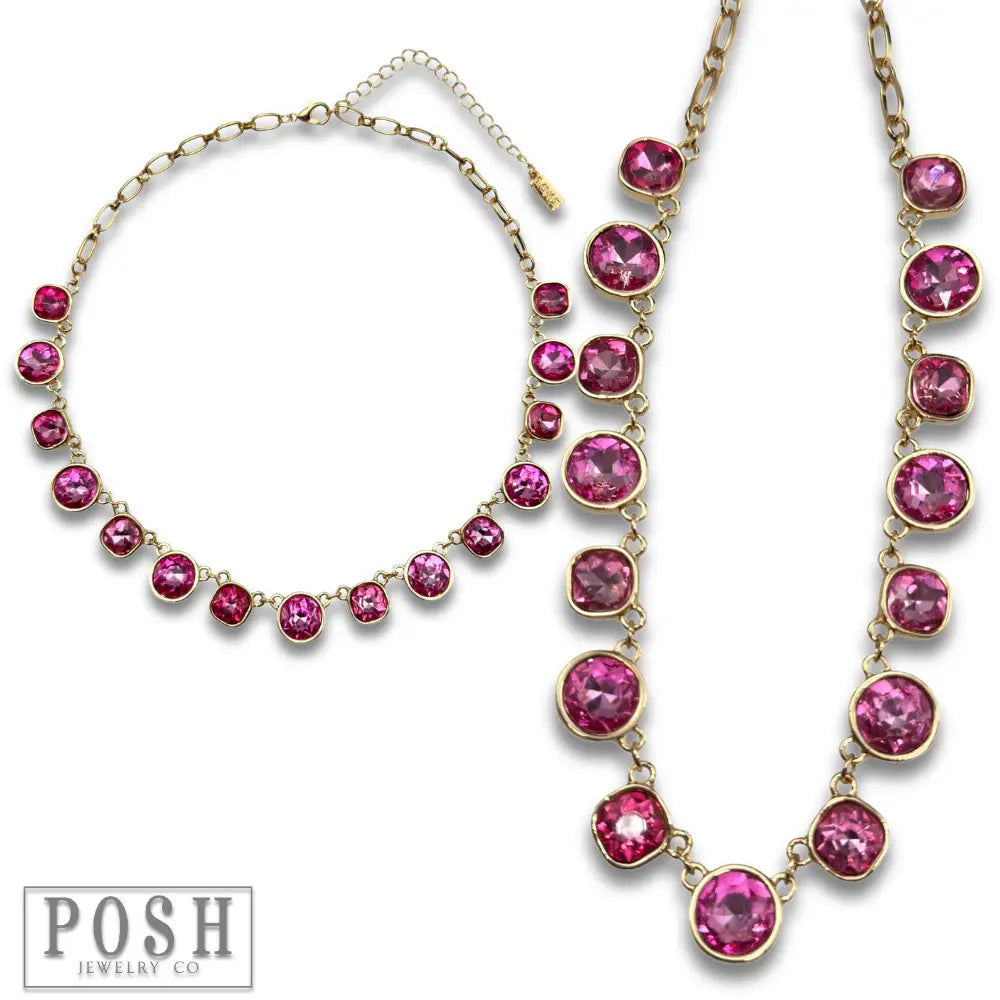 Round and Square Rhinestone Linked Necklace