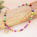 Multicolor Seed Bead Gold Shell Charm Anklet