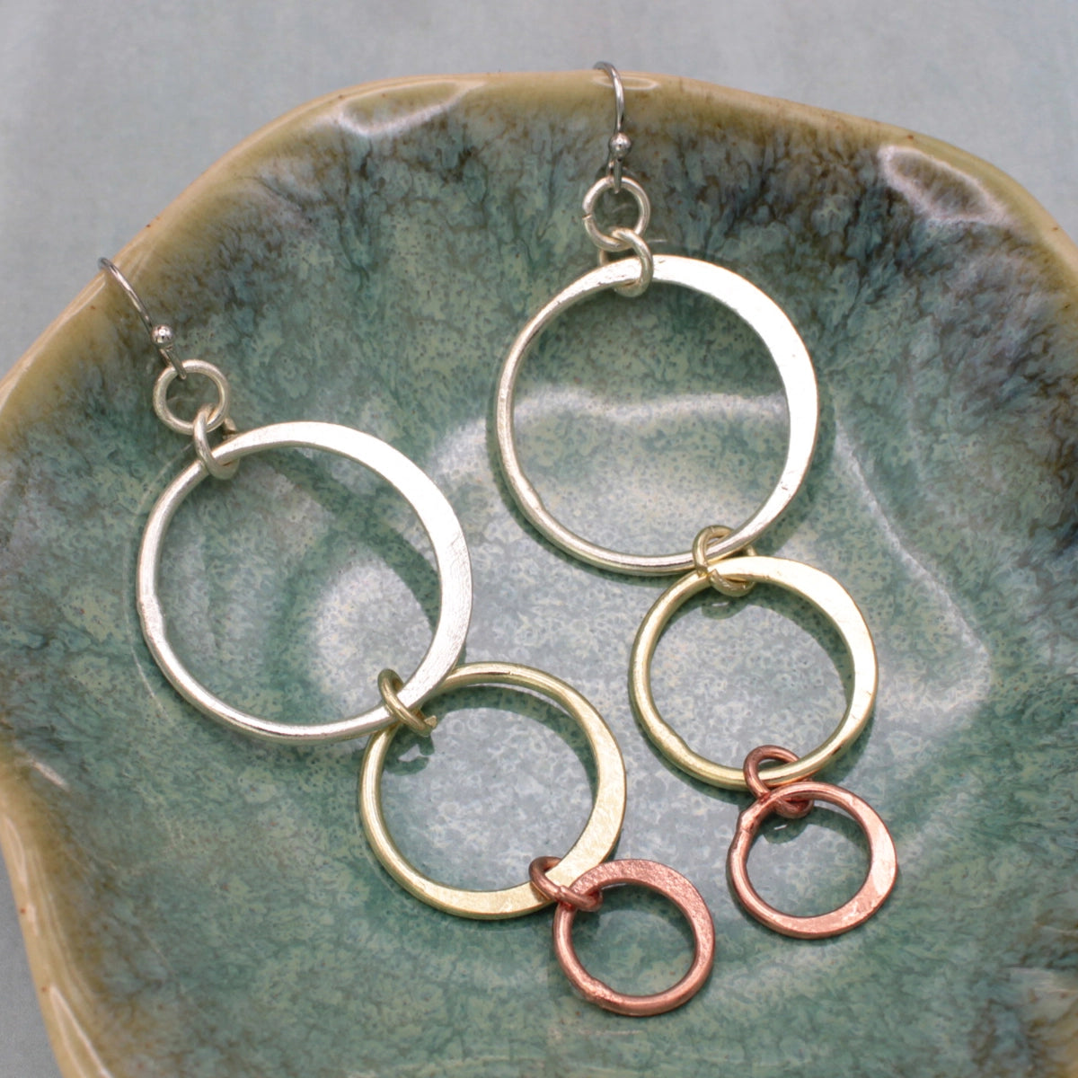 Mixed Metal Circle Drop Earrings