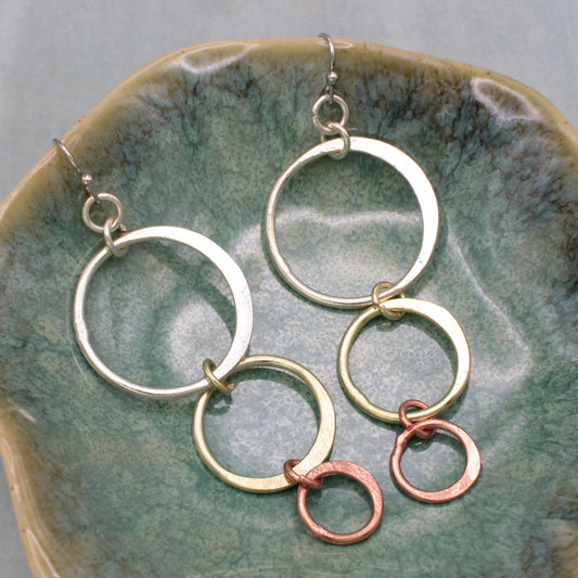 Mixed Metal Circle Drop Earrings