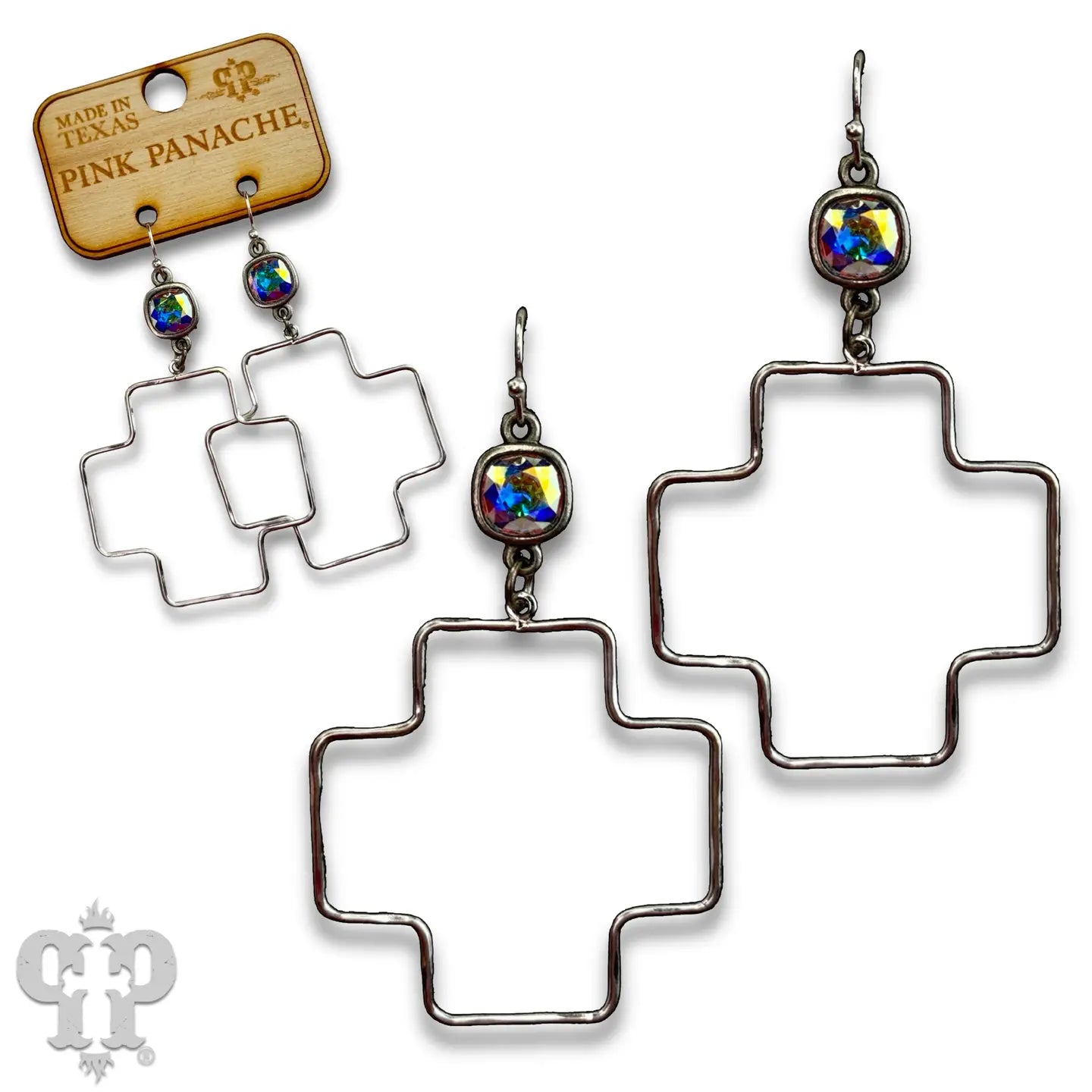AB Crystal & Cross Dangle Earrings
