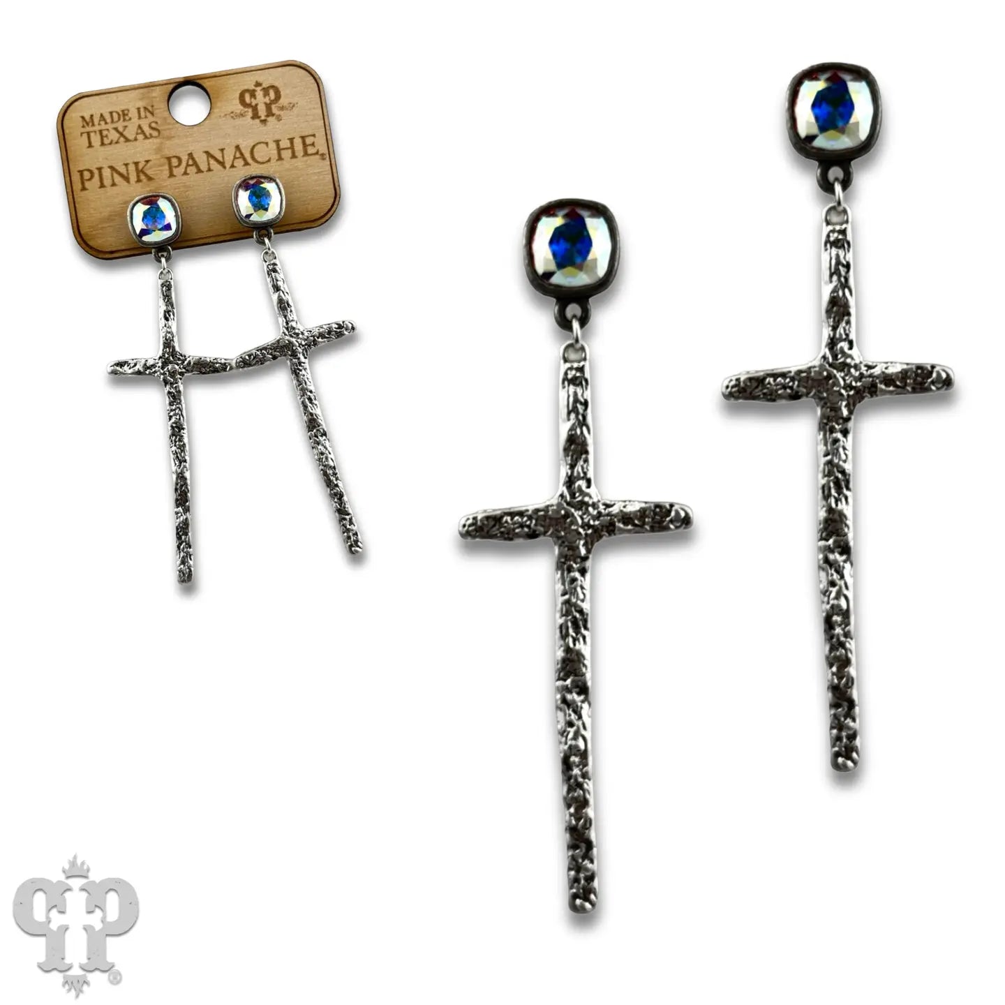 Foiled Silver Cross Earrings