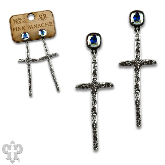 Foiled Silver Cross Earrings