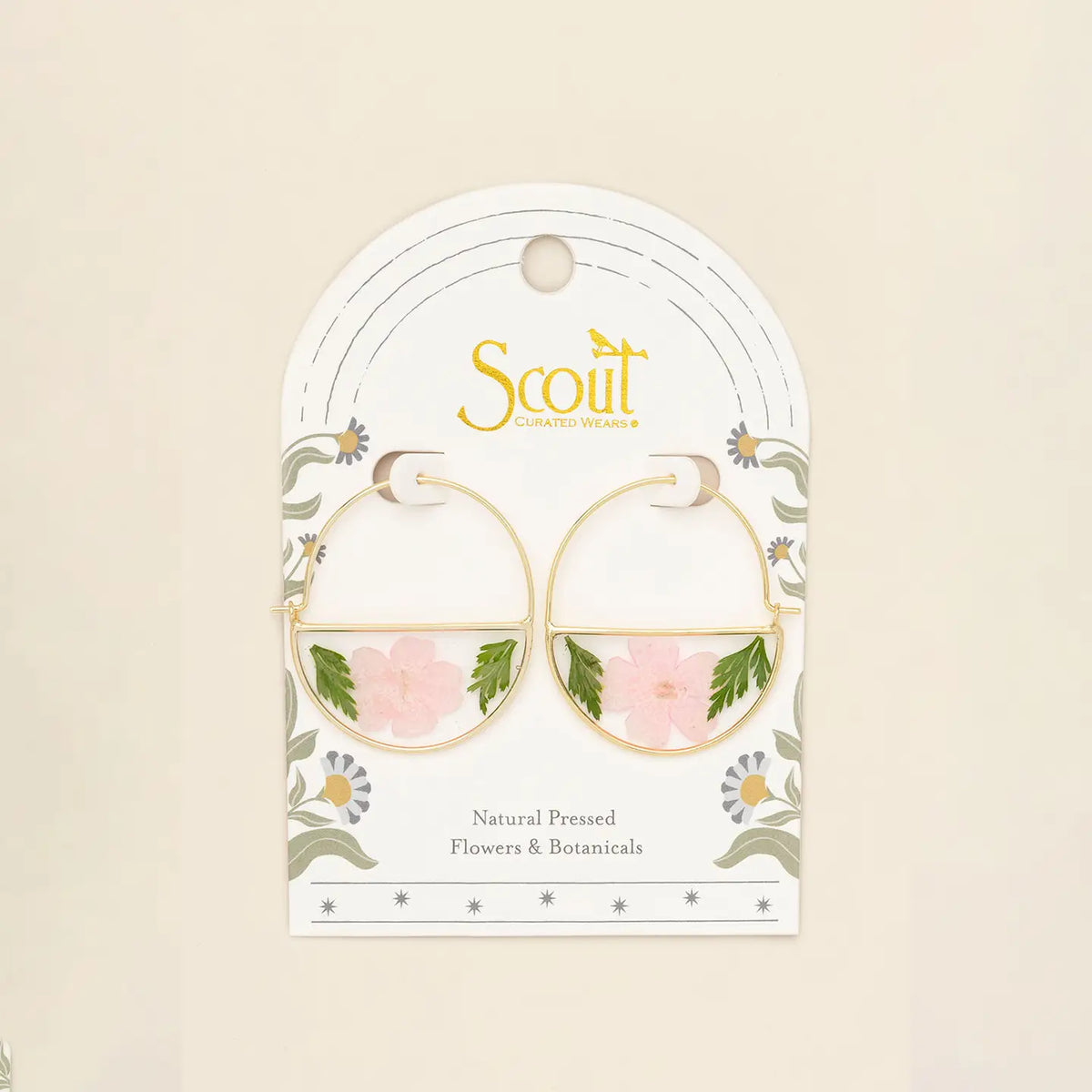 Pressed Flower Hoop Earring - Pink Cherry Blossom/Gold