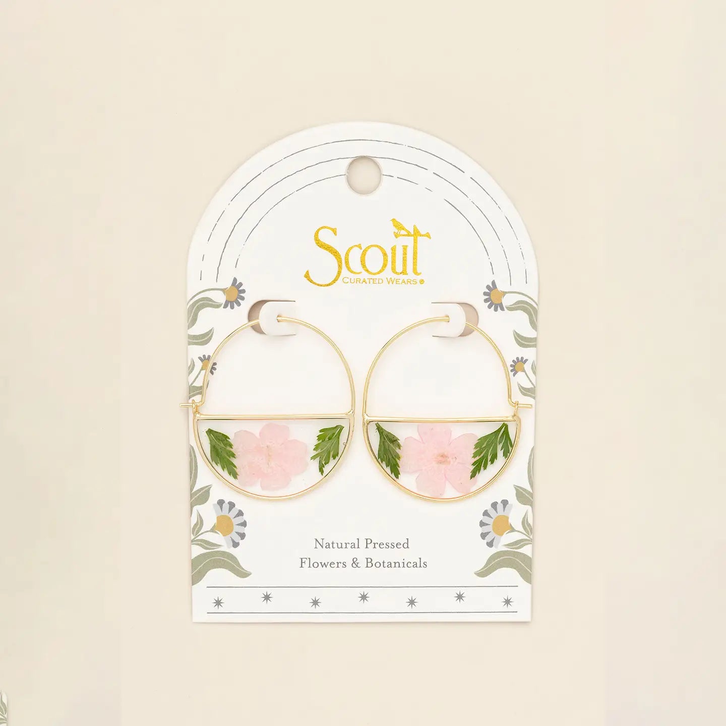 Pressed Flower Hoop Earring - Pink Cherry Blossom/Gold