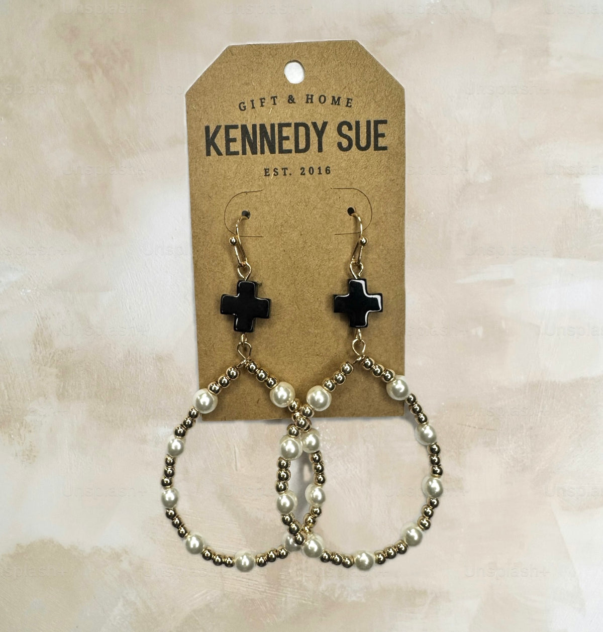 Acrylic Cross & Pearl Teardrop Earrings