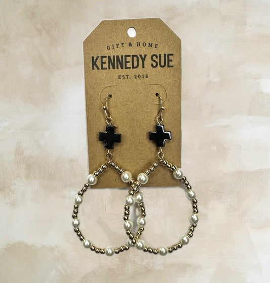 Acrylic Cross & Pearl Teardrop Earrings