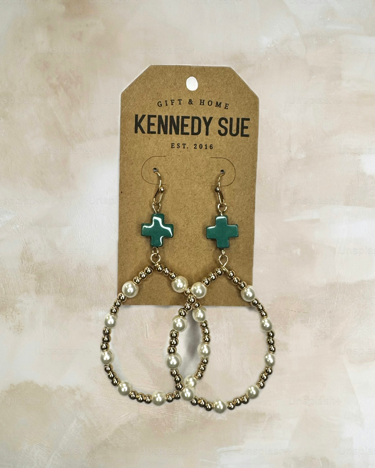 Acrylic Cross & Pearl Teardrop Earrings