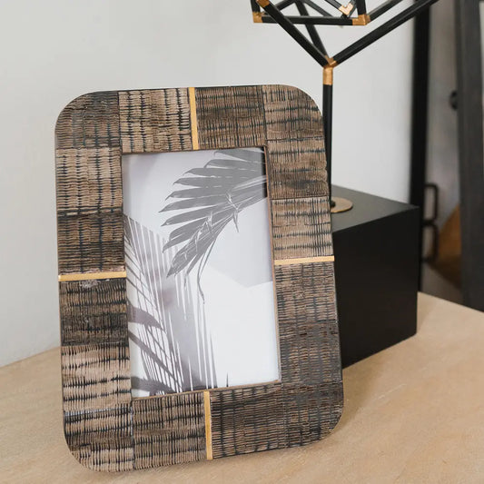 Curved Carved Horn & Brass Inlay Frame