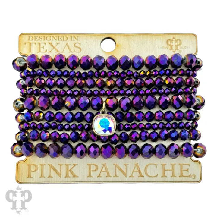 Nine Strand Faceted Bead Bracelet Set with Austrian Crystal