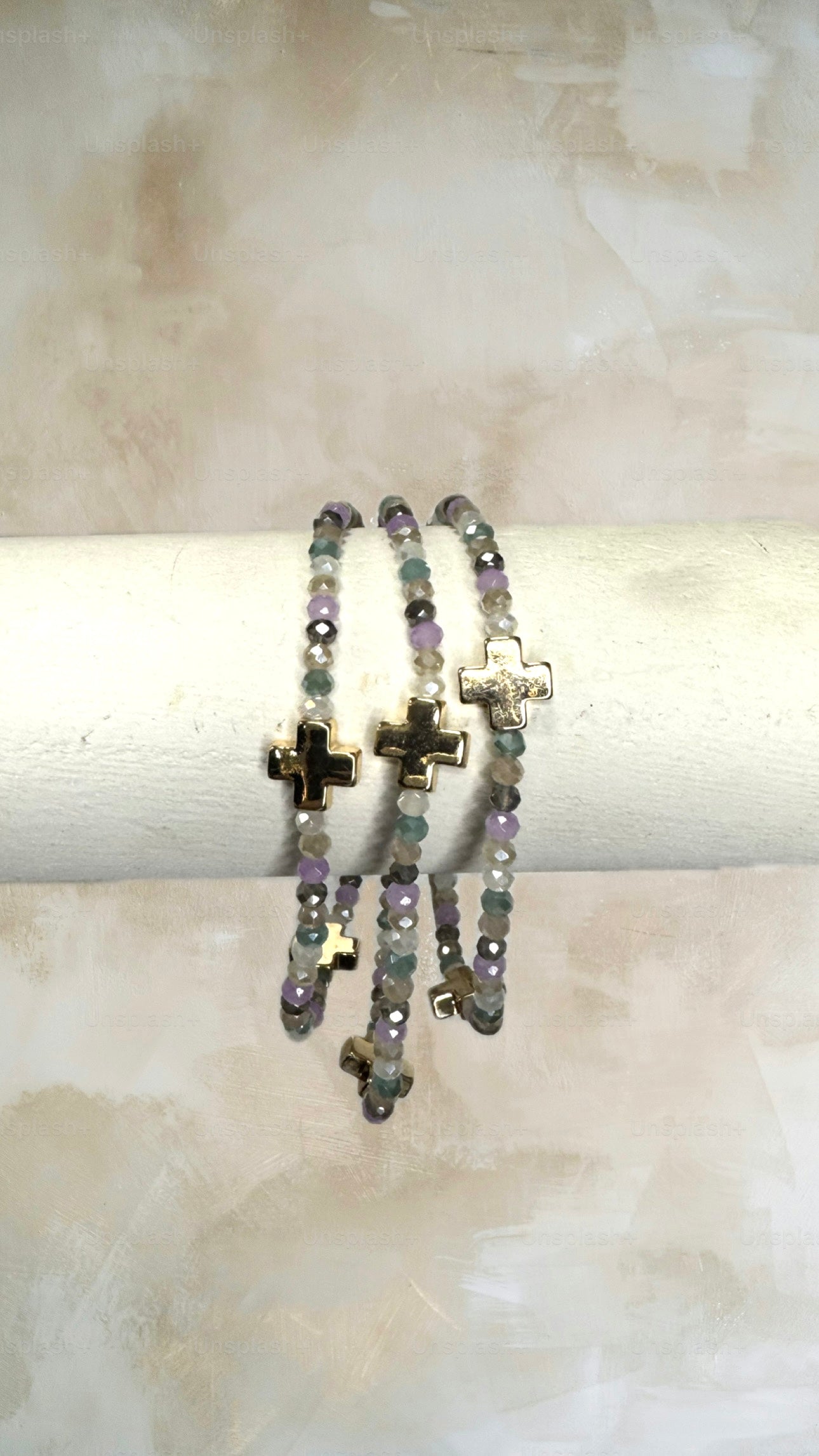 Gold Cross Bead Bracelet Set